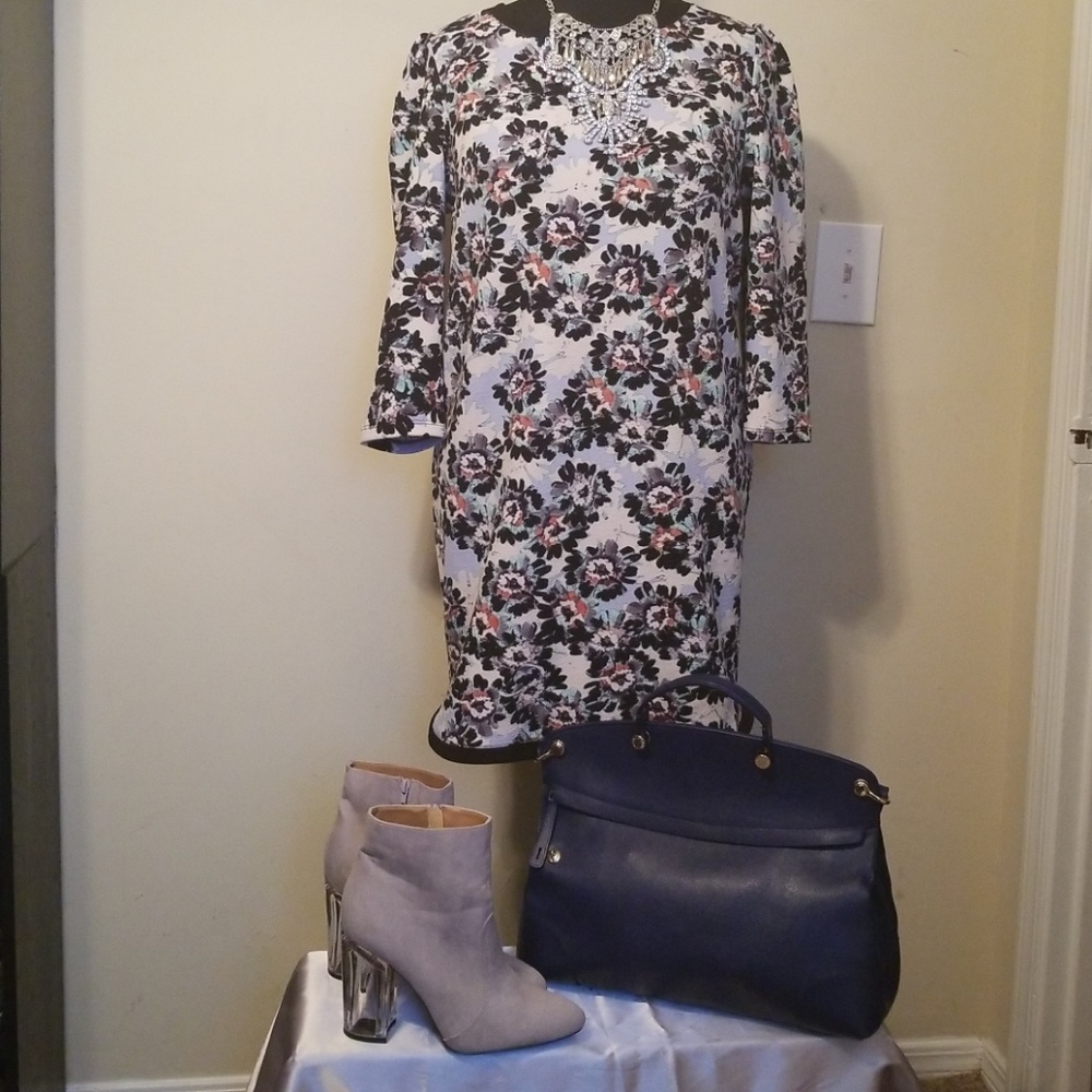 Floral Print Dress Navy/Multi Sz Lg